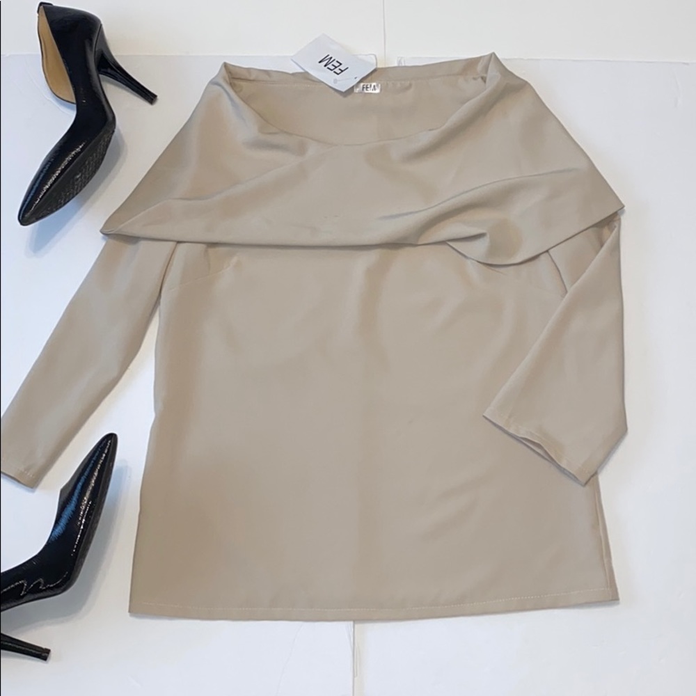 FEM Off Shoulder Cape Beige Tan Ukraine Top Size S